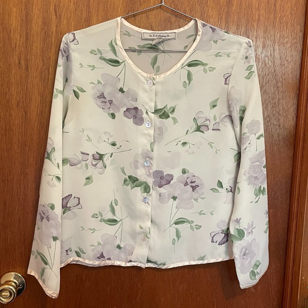 Vintage Button Down Yellow Floral Summery Blouse